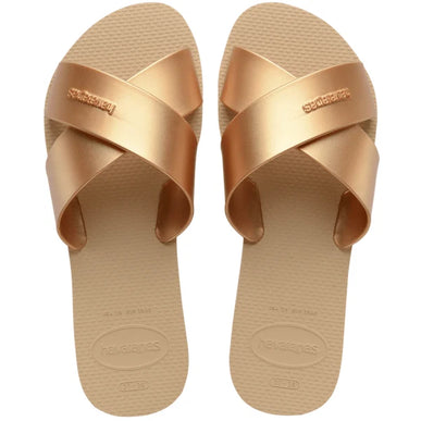 Havaianas Aqua Metallic Golden Slide Sandal Women sizes 35/36-41/42 NEW