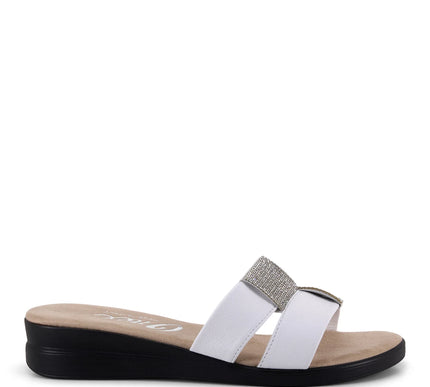 Onex Lino White Leather Slide Wedge Sandal Womens sizes 5-11 NEW