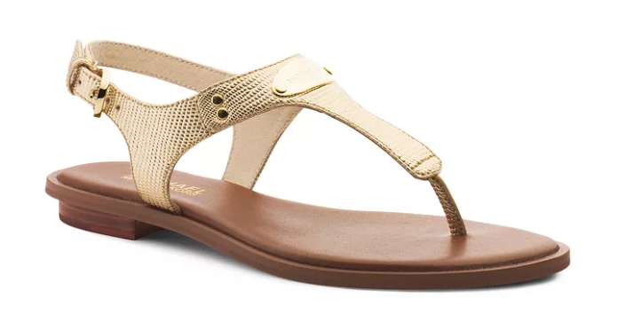 Michael Kors MK Plate Thong Pale Gold Metallic Leather Sandal Women sizes 5-11!!