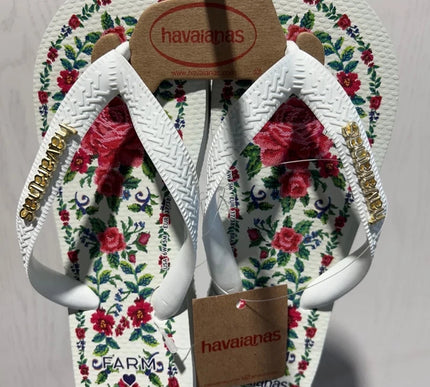 Havaianas Farm Flower Tapestry White Flip Flop Sandal Women sizes 35/36-41/42