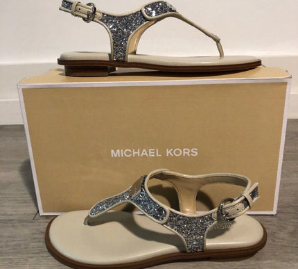 Michael Kors MK Plate Silver Chunky Glitter Sandal Women's sizes 5-11/NEW!!!