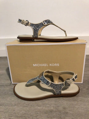 Michael Kors MK Plate Silver Chunky Glitter Sandal Women's sizes 5-11/NEW!!!