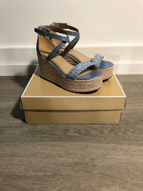 Michael Kors Serena Chambray Denim Espadrille Thong Wedge Women's sizes 5-11/NEW