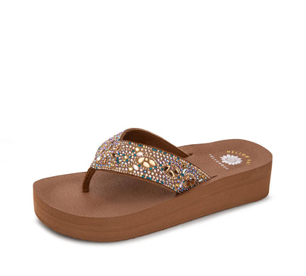 Yellow Box Brigid Tan Multi Flatform Toe Post Sandal Women's sizes 6-10/NEW!