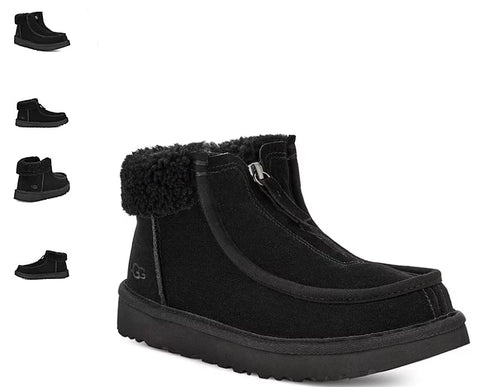 UGG Funkarra Black Suede Fur Collar Zip Boot/Booties Women's US sizes 5-12/NEW!1