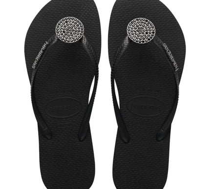 Havaianas Slim Crystal Glow Black Flip Flop Sandal Women sizes 35/36-41/42 NEW