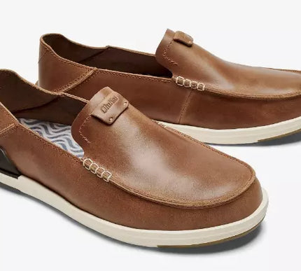 Men's Olukai Kakaha Fox and Dark Java Leather Slip-on Shoes US Sizes 7-15 NEW!!!