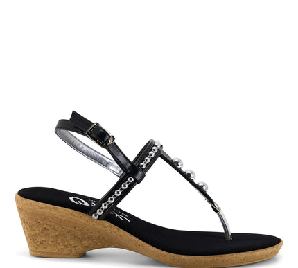 Onex Mykanos Black Strappy Toe Post Cork Wedge Sandal Womens sizes 5-11 NEW
