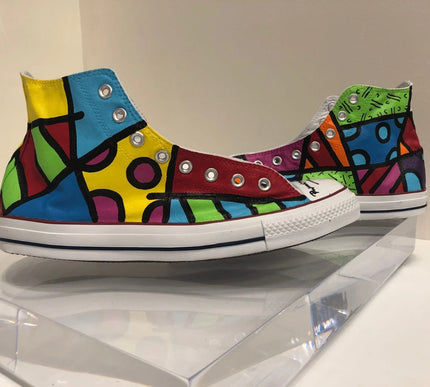 Romero Britto Chuck Taylor Converse Commission Painted Pair of Sneakers !!!