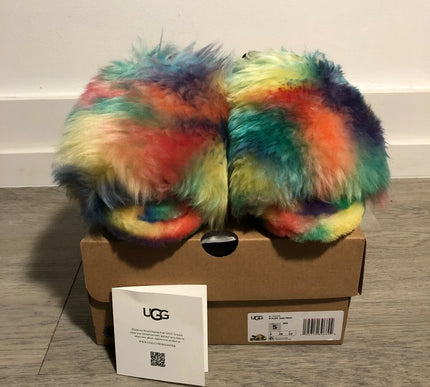 UGG Fluff Yeah Pride Rainbow Slide Slipper Sandal Women's US sizes 5-13-NEW