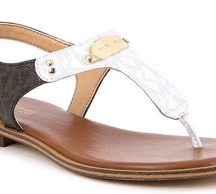 Michael Kors MK Plate Optic White/Brown Logo Sandal Women's sizes 5-11!!!