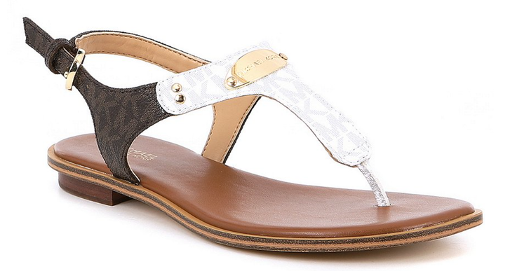 Michael Kors MK Plate Optic White/Brown Logo Sandal Women's sizes 5-11!!!