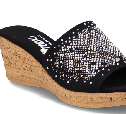 Onex Joline Black/Silver Studded Slide Wedge Sandal Women's US sizes 5-11/NEW!!!