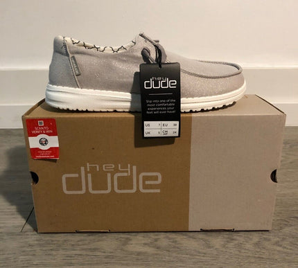 Hey Dude Wendy Sparkling Pearl Canvas Sneaker Shoe Women's Sizes US 6-10/NEW!!!