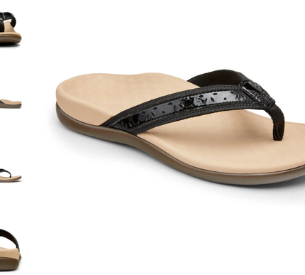 Vionic Tide Casandra Black Leather Sandal Flip Flop Women's US sizes 5-12 NEW!!!