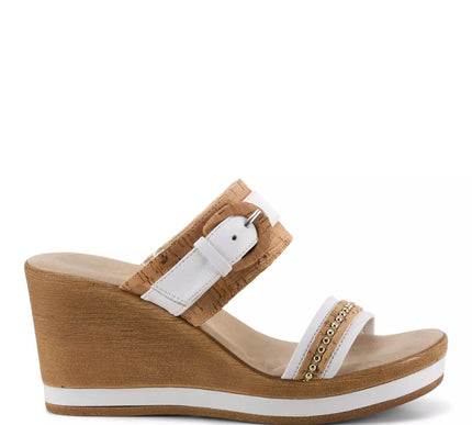 Onex Ronnie White Leather 2 Band Wedge Sandal Women's sizes 5-11/NEW!!!