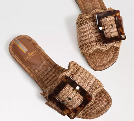 Sam Edelman Bambi Raffia Cuoio Brown Slide Sandal Women's US sizes 6-10/NIB!!!