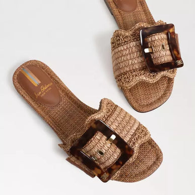 Sam Edelman Bambi Raffia Cuoio Brown Slide Sandal Women's US sizes 6-10/NIB!!!