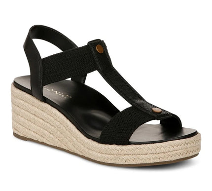Vionic Calera Black Leather Slingback Wedge Sandal Women's sizes 5-11/NEW!!!