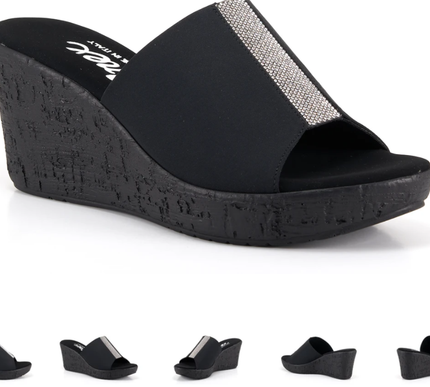 Onex Danica Elastic Black/Silver Stones Wedge Sandal Women's sizes 5-11/NEW!!!