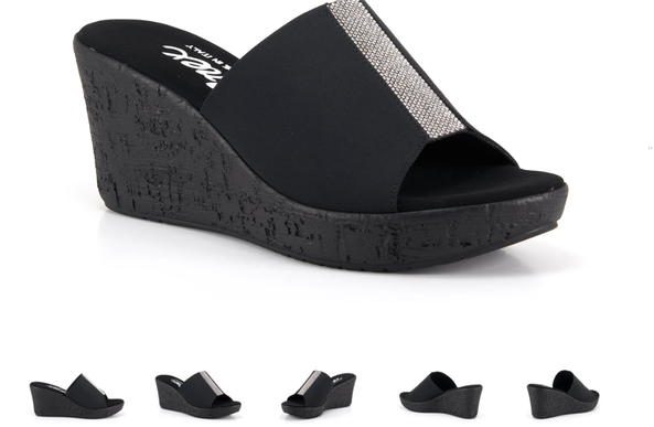 Onex Danica Elastic Black/Silver Stones Wedge Sandal Women's sizes 5-11/NEW!!!
