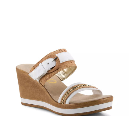 Onex Ronnie White Leather 2 Band Wedge Sandal Women's sizes 5-11/NEW!!!
