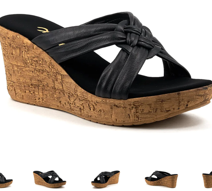 Onex Bethany Soft Black Leather Wedge Sandal Women's sizes 5-11/NEW!!