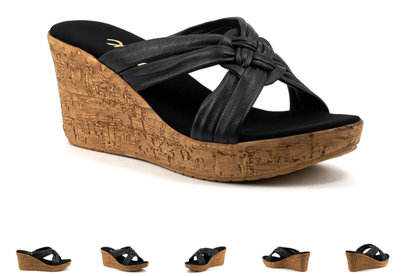 Onex Bethany Soft Black Leather Wedge Sandal Women's sizes 5-11/NEW!!