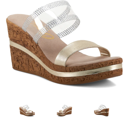 Onex Vanish Platinum Leather/Lucite Wedge Sandal Women's sizes 5-11/NEW!!!