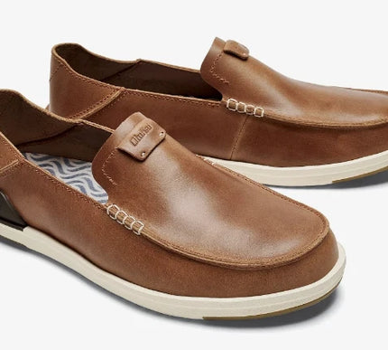 Men's Olukai Kakaha Fox and Dark Java Leather Slip-on Shoes US Sizes 7-15 NEW!!!