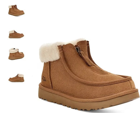 UGG Funkarra Chestnut Suede Fur Collar Zip Boot Women's US sizes 5-12-NEW1