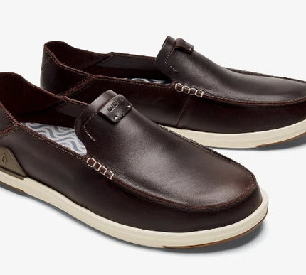 Men's Olukai Kakaha Fox and Dark Java Leather Slip-on Shoes US Sizes 7-15 NEW!!!