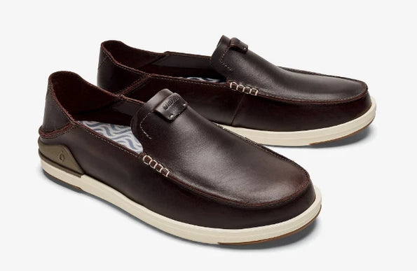 Men's Olukai Kakaha Fox and Dark Java Leather Slip-on Shoes US Sizes 7-15 NEW!!!