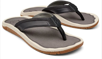 Men's Olukai Kukulu Black/Charcoal Flip Flop Comfort Sandal US Sizes 7-16 NEW!!!