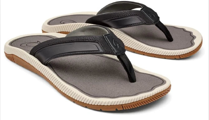 Men's Olukai Kukulu Black/Charcoal Flip Flop Comfort Sandal US Sizes 7-16 NEW!!!