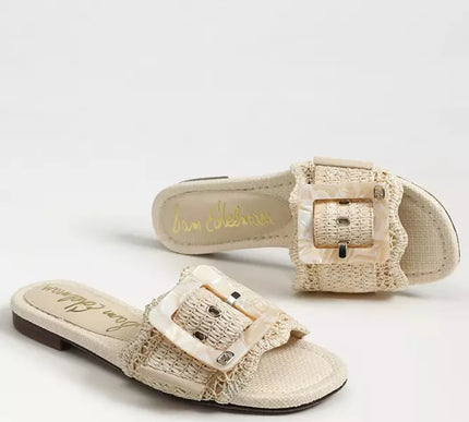 Sam Edelman Bambi Raffia Linen Beige Slide Sandal Women's US sizes 6-10/NIB!!!