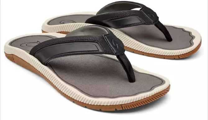 Men's Olukai Kukulu Black/Charcoal Flip Flop Comfort Sandal US Sizes 7-16 NEW!!!