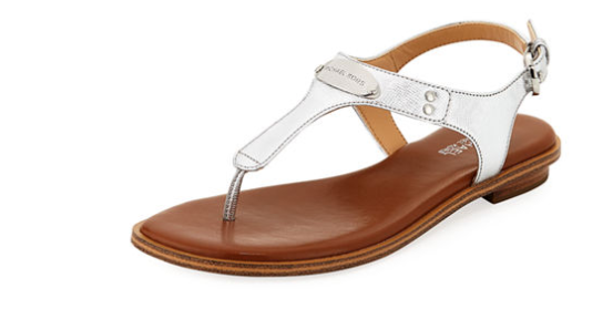 Michael Kors MK Plate Silver w Silver Hardware Leather Sandal Women's sizes 5-11