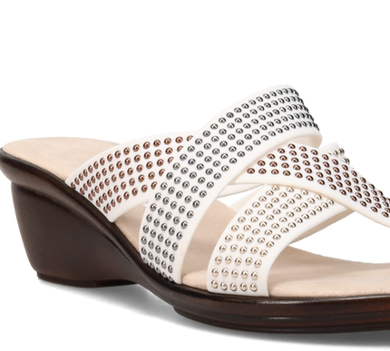 Onex Prelude White Rhinestone Studded Low Heel Sandal Women's sizes 5-11/NEW!!