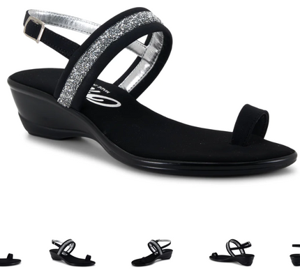 Onex Stela Black Silver Strappy Toe Loop Wedge Sandal Women's sizes 5-11/NEW!!!