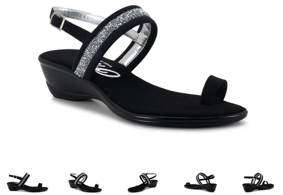 Onex Stela Black Silver Strappy Toe Loop Wedge Sandal Women's sizes 5-11/NEW!!!