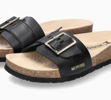 Mephisto Mabel Black Waxy Slide Sandal Women's sizes 35-42 NEW!!!