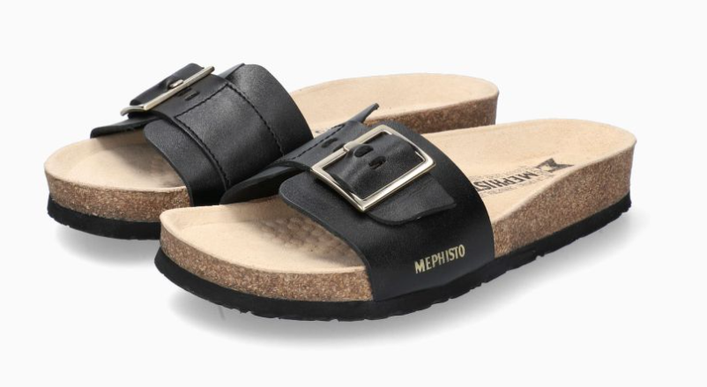 Mephisto Mabel Black Waxy Slide Sandal Women's sizes 35-42 NEW!!!