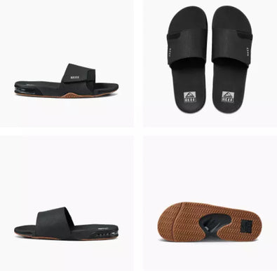 Reef Fanning Slide Black Silver Sandal Comfort Slip-on Men's US sizes 6-17 NEW!!