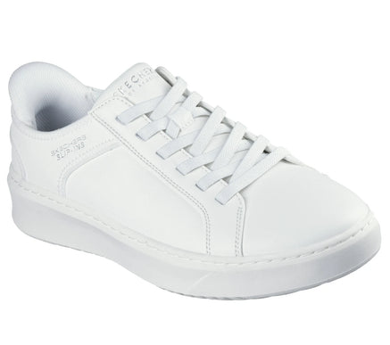 SKECHERS Court Break White Leather Slip-ins Sneaker Men's sizes 7-14/NEW!!