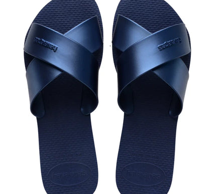 Havaianas Aqua Metallic Navy Blue Slide Sandal Women sizes 35/36-41/42 NEW