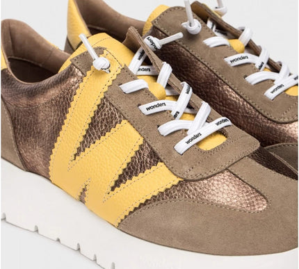 Wonders Odisei-76 Taupe/Yellow Racer Slip-on Sneaker Womens sizes 36-42