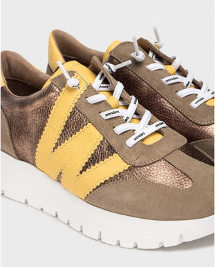Wonders Odisei-76 Taupe/Yellow Racer Slip-on Sneaker Womens sizes 36-42