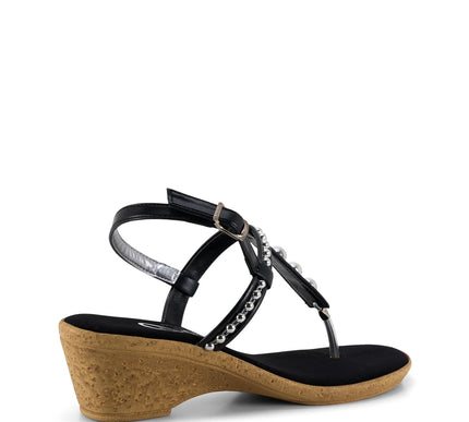 Onex Mykanos Black Strappy Toe Post Cork Wedge Sandal Womens sizes 5-11 NEW