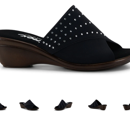 Onex Nori Black Silver Elastic Slide Wedge Sandal Women's US sizes 5-11/NEW!!!